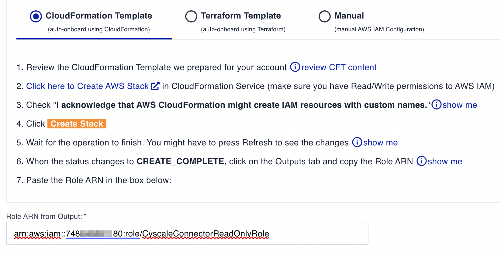 AWS Role ARN from CloudFormation